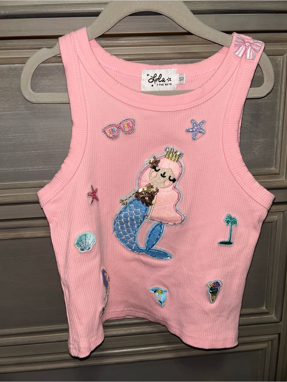 Lola + Boys Pink Mermaid Patch Ribbed Tank Top. Size 10.